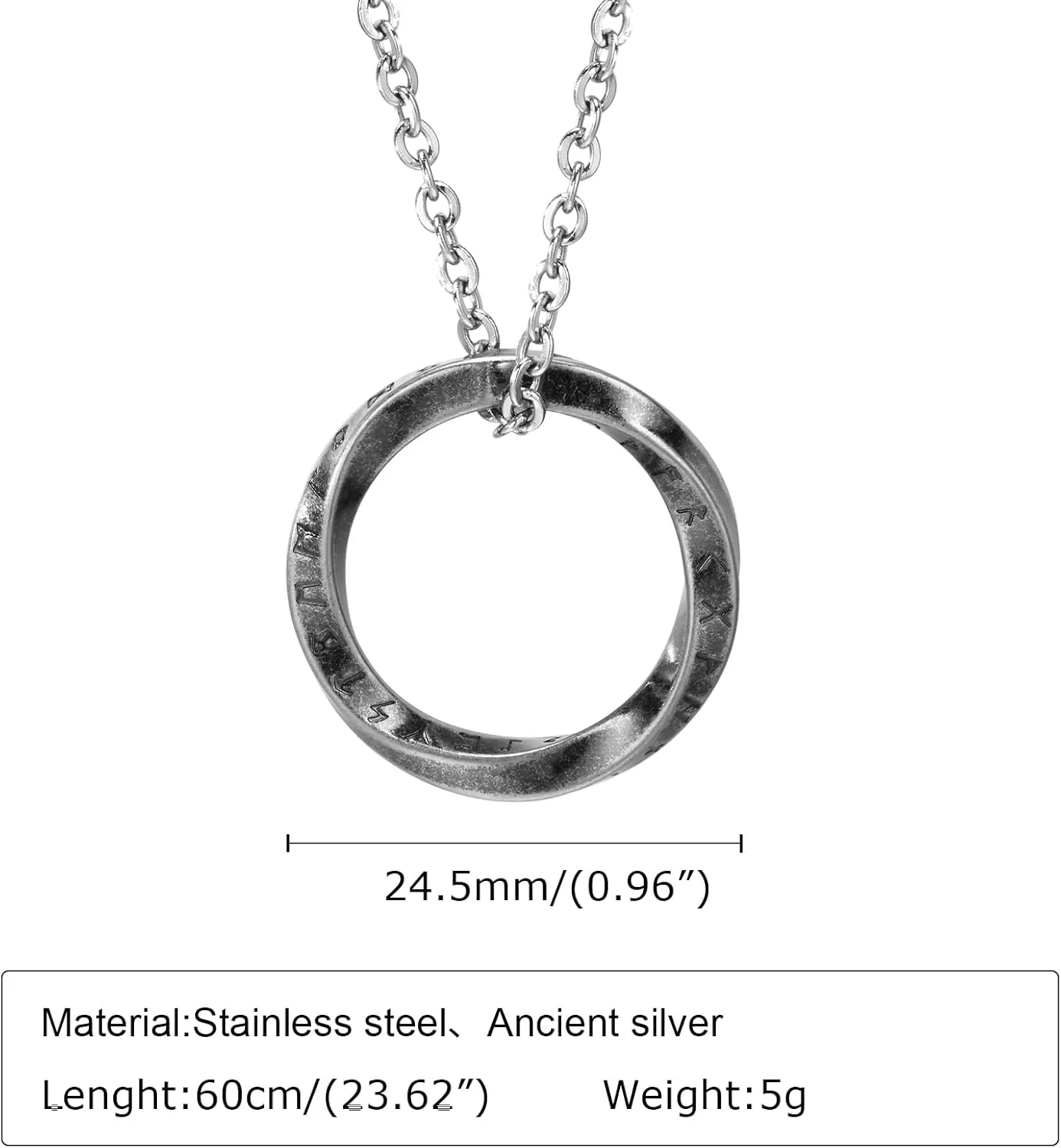 VNOX Viking Necklace for Men - Norse Nordic 24 Runes Alphabets Pendant Necklace Mobius Twist Pagan Amulet Talisman - Jewelry Gift for Men Women