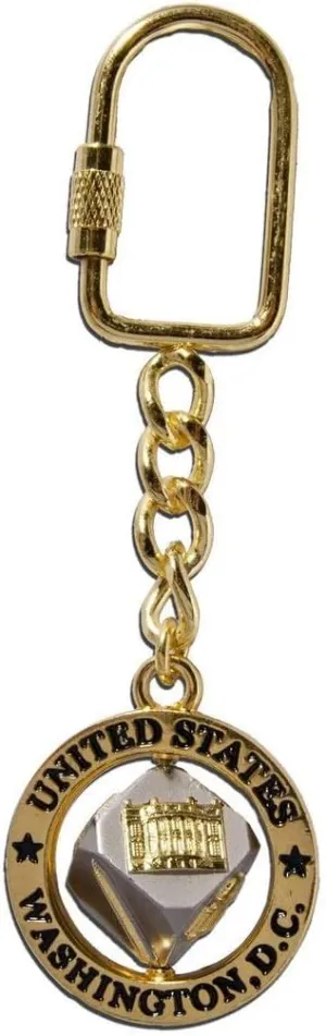 Washington DC Spinning Buildings Dice Key Chain, Washington D.C. Souvenirs (Gold)