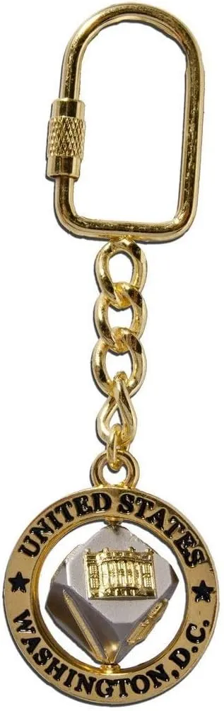 Washington DC Spinning Buildings Dice Key Chain, Washington D.C. Souvenirs (Gold)