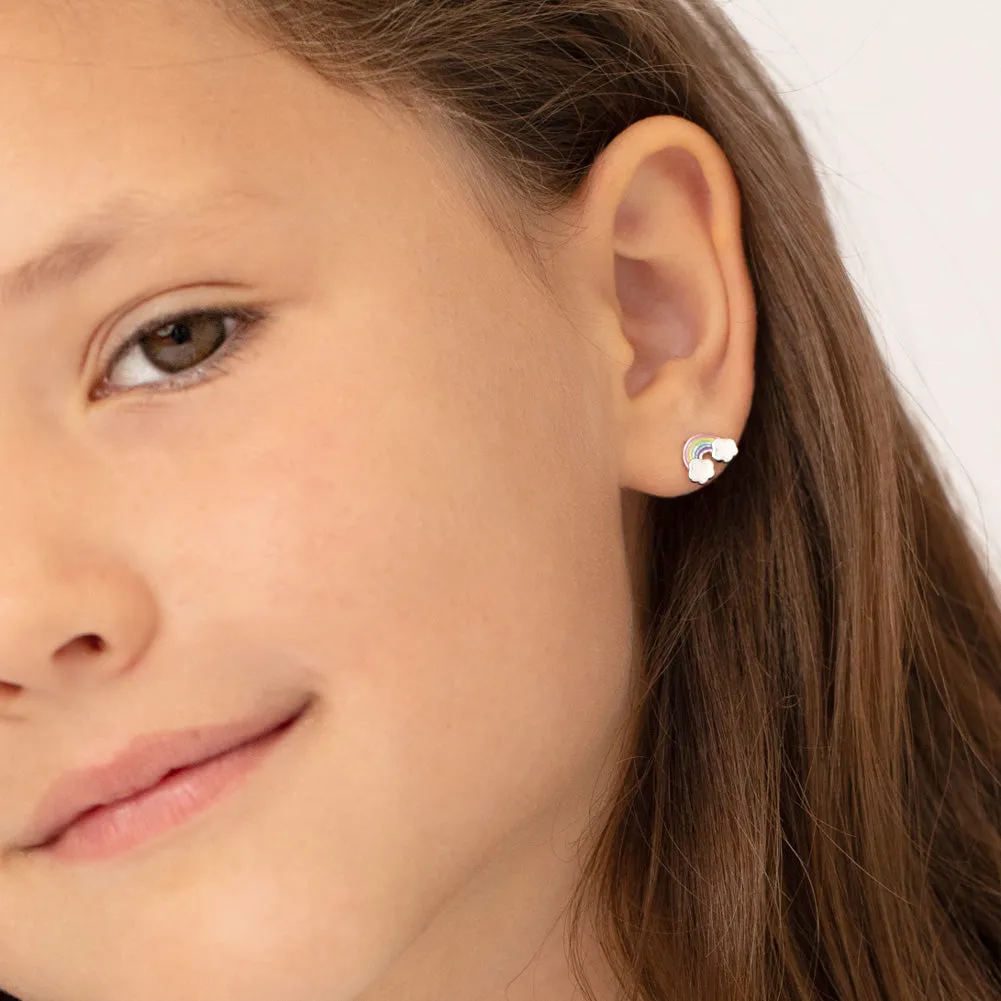 Whimsical Rainbow Kids / Children's / Girls Earrings Enamel - Sterling Silver
