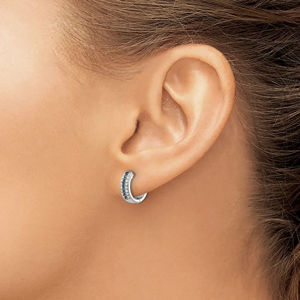 White Gold Blue and White Diamond Hinged Hoop Earrings - Model EM5406-BD-033-WA