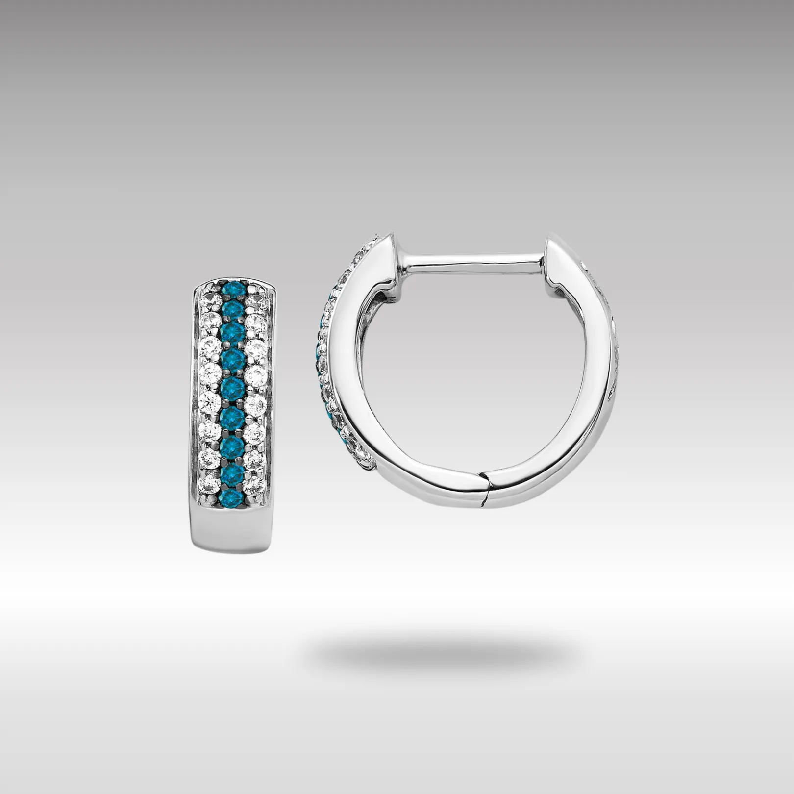 White Gold Blue and White Diamond Hinged Hoop Earrings - Model EM5406-BD-033-WA