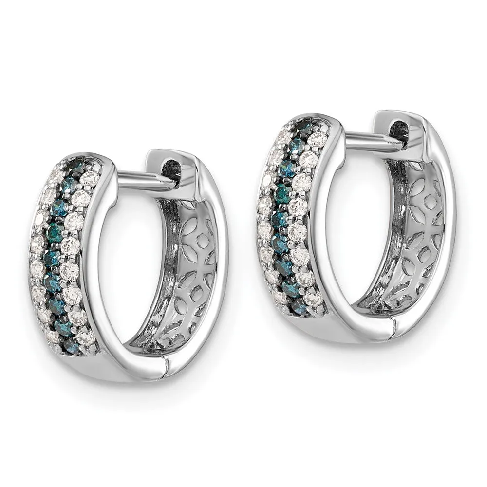 White Gold Blue and White Diamond Hinged Hoop Earrings - Model EM5406-BD-033-WA