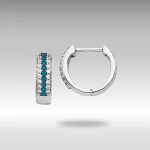 White Gold Blue and White Diamond Hinged Hoop Earrings - Model EM5406-BD-033-WA