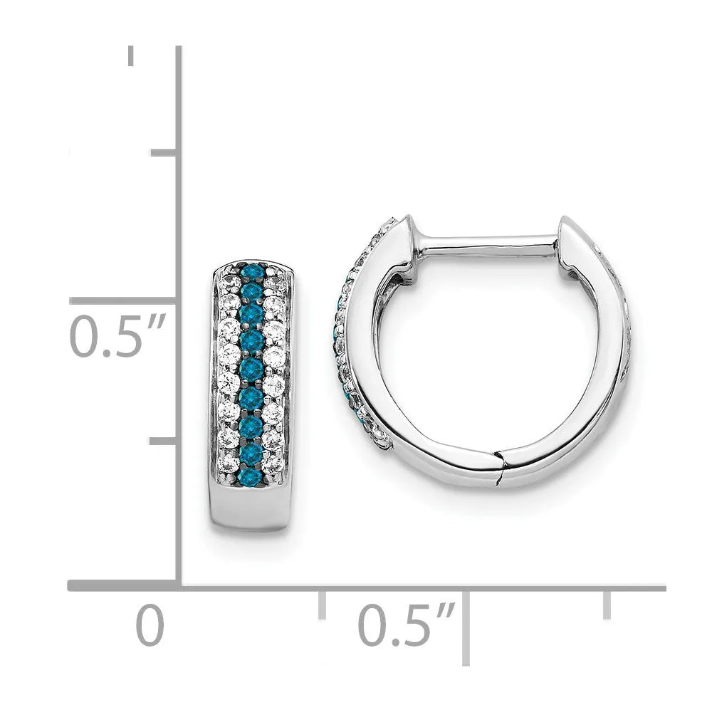 White Gold Blue and White Diamond Hinged Hoop Earrings - Model EM5406-BD-033-WA