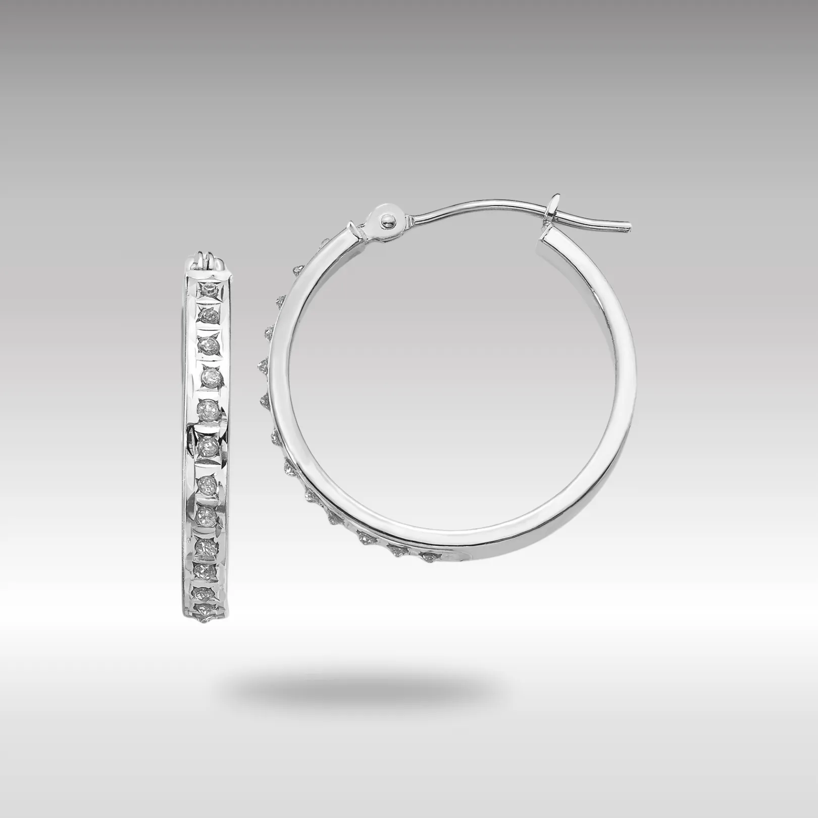 White Gold Diamond Fascination Round Hinged Hoop Earrings - Model DF158