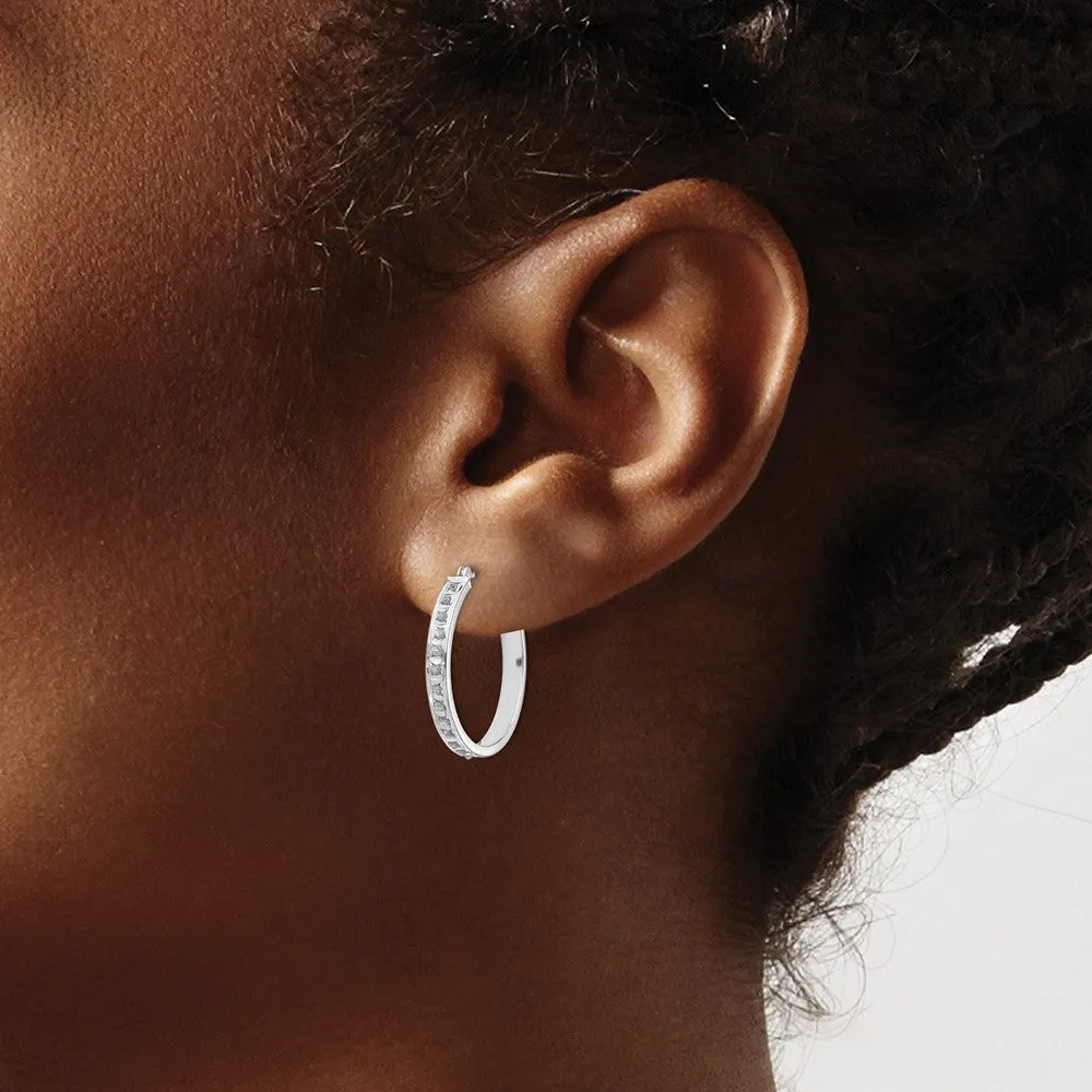 White Gold Diamond Fascination Round Hinged Hoop Earrings - Model DF158