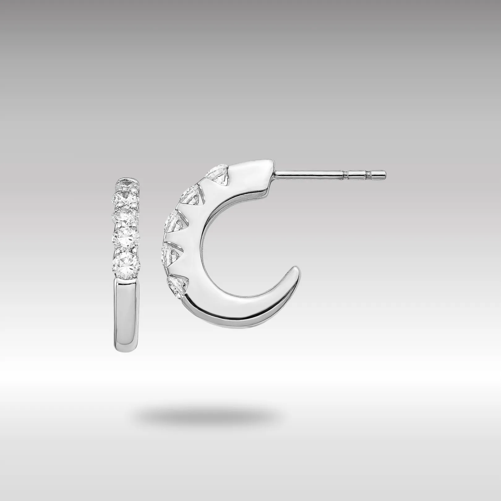 White Gold Diamond J-Hoop Post Earrings - Model EM5495-050-WA