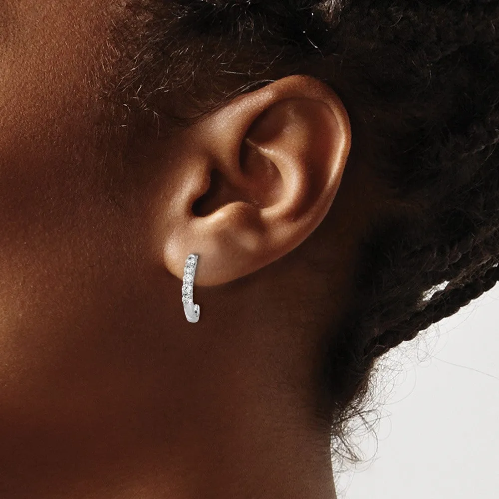 White Gold Diamond J-Hoop Post Earrings - Model EM5495-050-WA