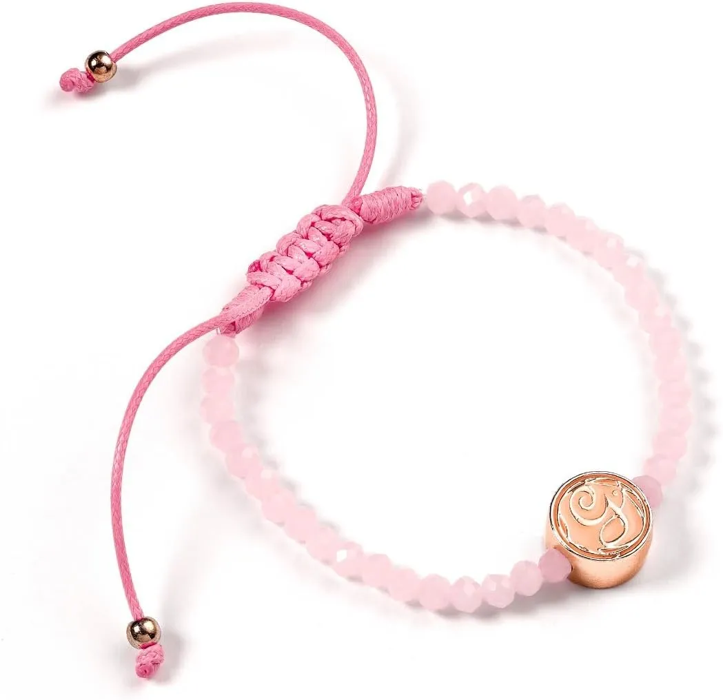 WICKED Glinda Rose Quartz Adjustable Friendship Bracelet Featuring G Initial - Pink, One Size, Zinc alloy - 93% zinc   3% copper   4% aluminum/Quartz, No Gemstone
