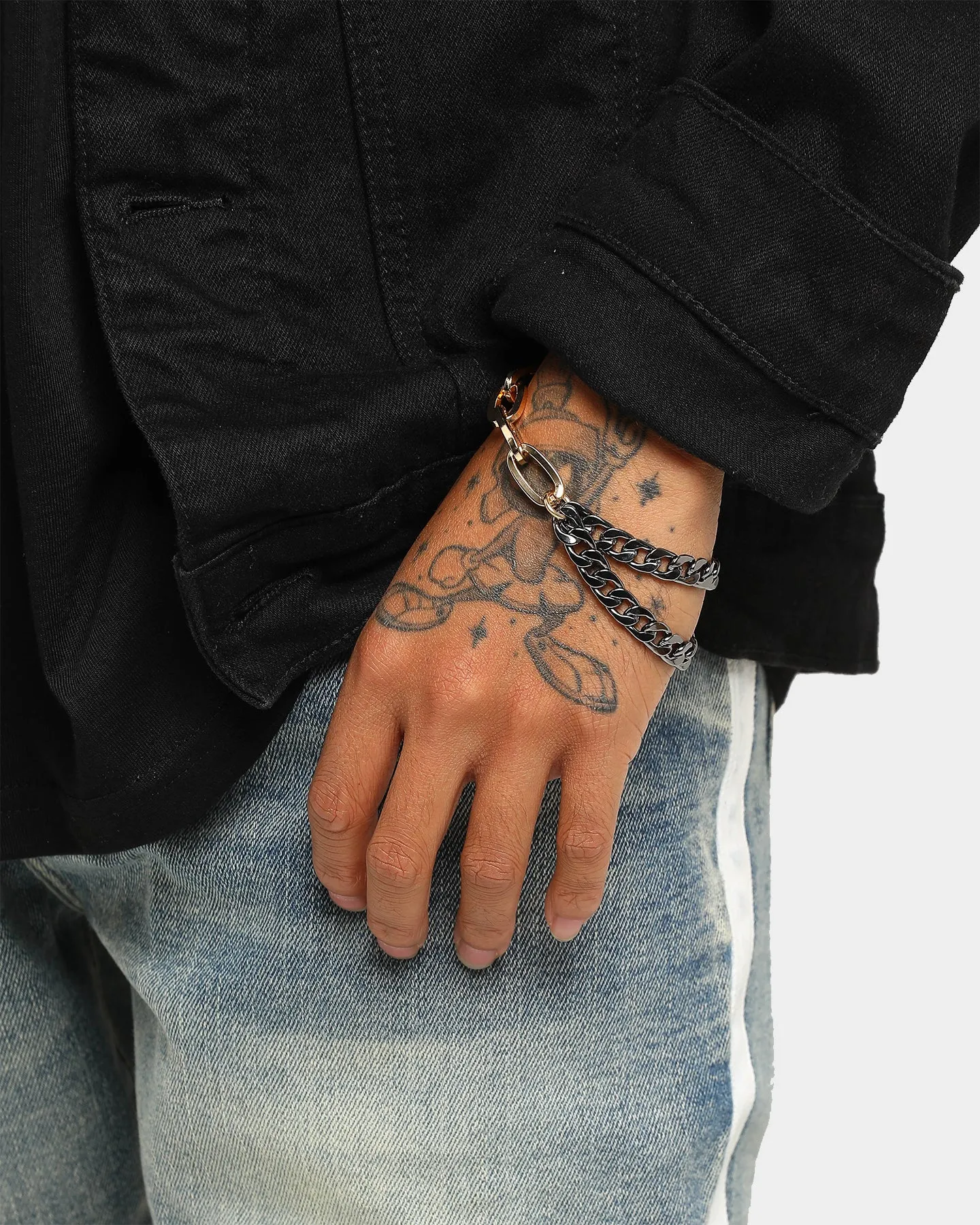 Wild for the Weekend Men's Mixed Double Chain Bracelet Gold/Gunmetal