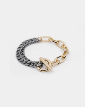 Wild for the Weekend Men's Mixed Double Chain Bracelet Gold/Gunmetal