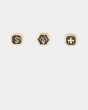 Wild for the Weekend Triple Symbol Earring 3Pack Gold