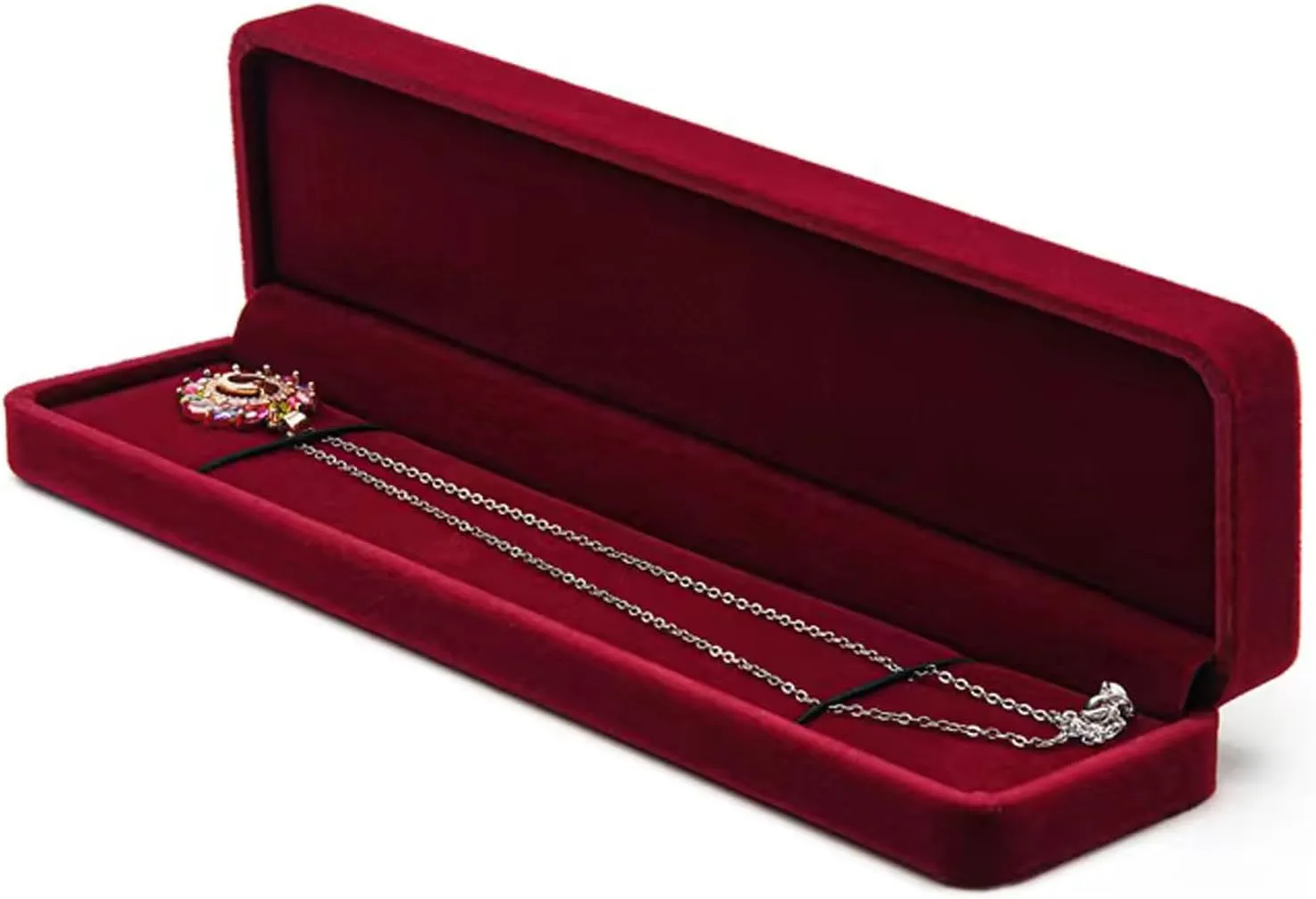 Wine Velvet Long Chain Bracelet Necklace Watch Storage Box Gift Case, Premium Gorgeous Jewelry Display Box for Wedding,Engagement, Proposal, Birthday and Anniversary (Wine)