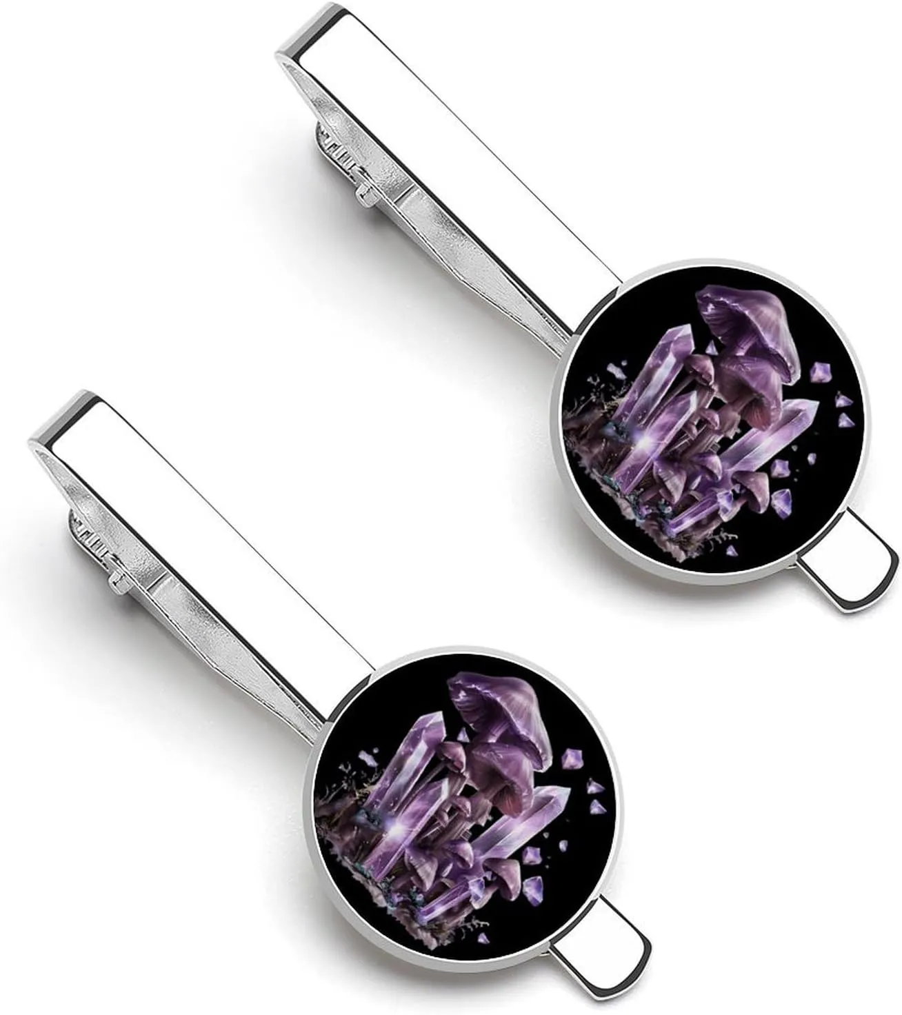 Witchy Magical Crystals Boho Mushroom 2 Pcs Novelty Tie Clips for Men Funny Printed Tie Bar Tie Clip for Business Wedding