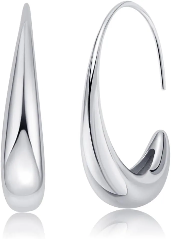 Women Fashion Teardrop Back Earrings,Small Sterling Sliver Plated Classic Dangle Hoop Earring Thread Drop Earrings