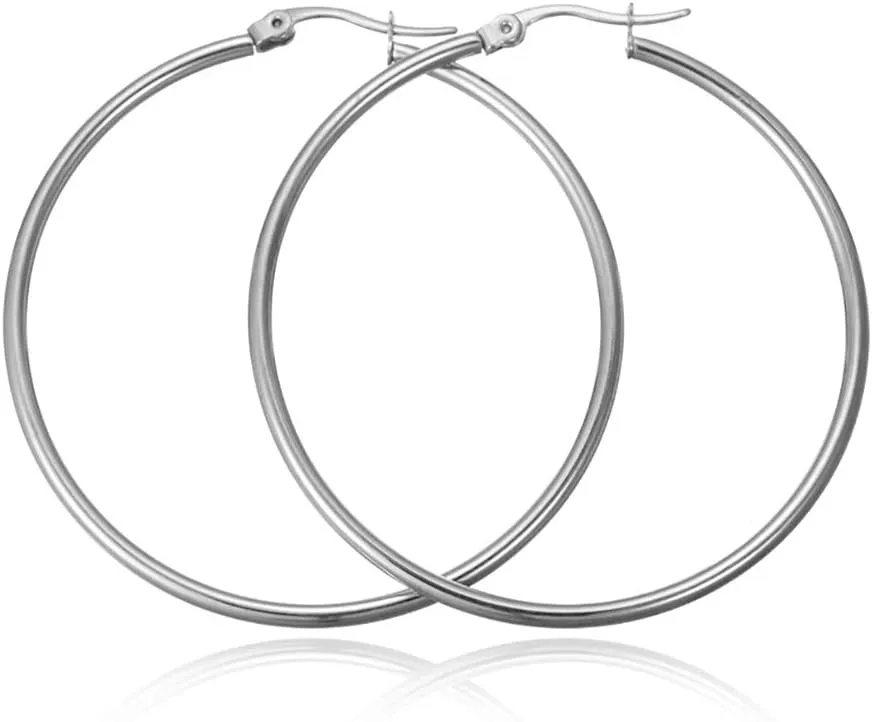 Women's 50mm Diameter Lightweight Hypoallergenic Surgical Stainless Steel Round Hoop Earrings Heart Hoop earrings
