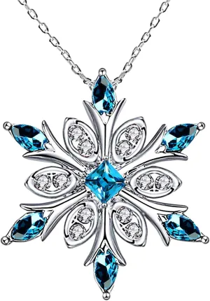 Women's 925 Sterling Silver Blue Crystals Snowflake Pendant Fashion Necklace Collarbone Chain