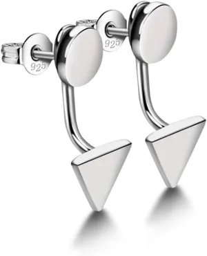 Women's 925 Sterling Silver Earrings - Minimalist Geometric Design Triangle Stud Earrings - Solid Silver Women's Fine Jewelry - Not Allergic