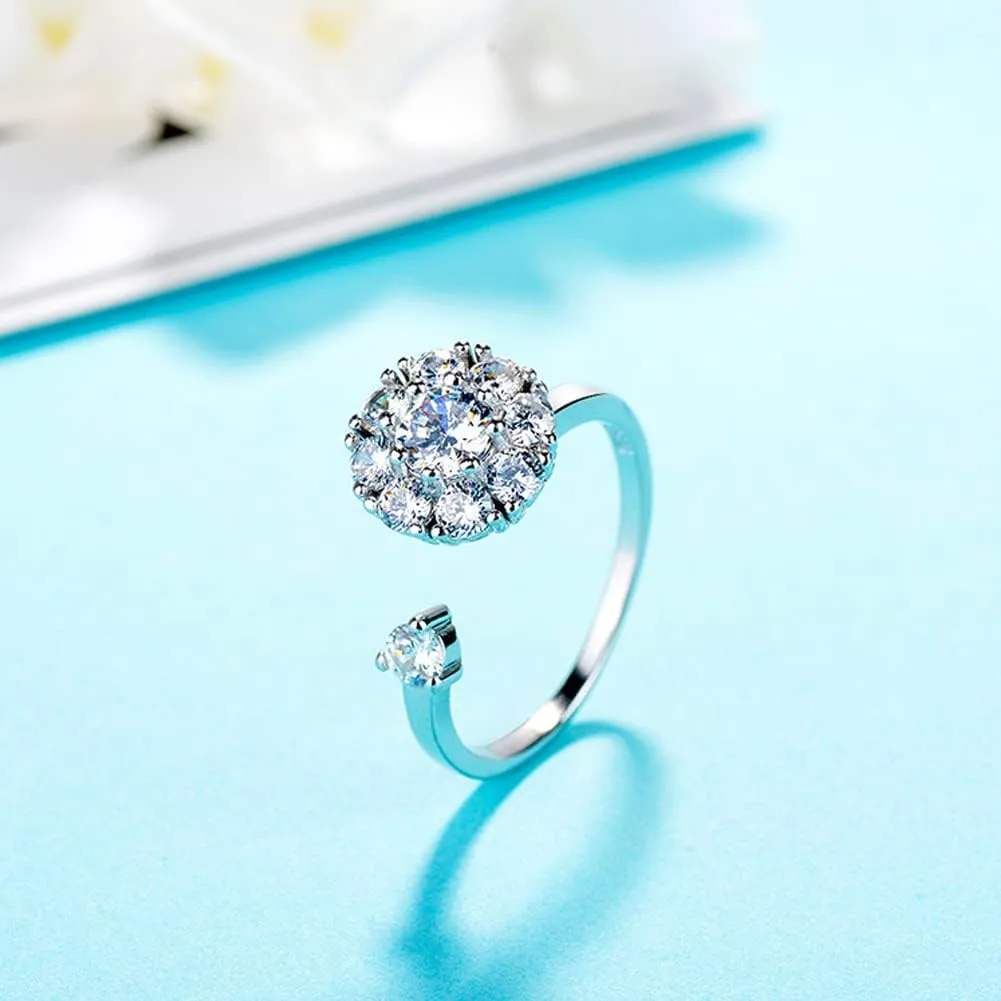 Womens Anxiety Ring Open Adjustable Ring Fidget Ring With Cubic Zircon Discreet Calming Spinner Ring for Women