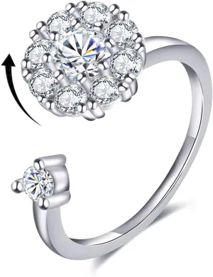 Womens Anxiety Ring Open Adjustable Ring Fidget Ring With Cubic Zircon Discreet Calming Spinner Ring for Women