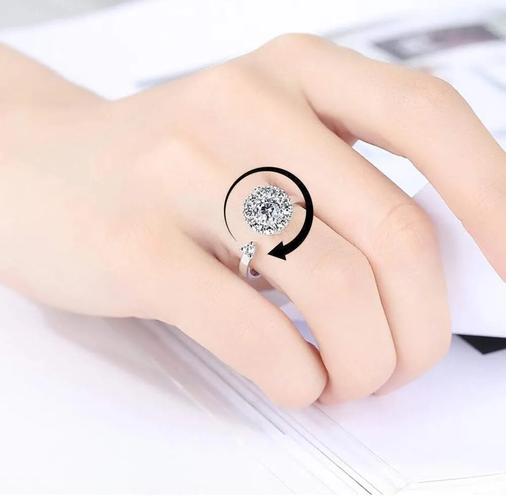 Womens Anxiety Ring Open Adjustable Ring Fidget Ring With Cubic Zircon Discreet Calming Spinner Ring for Women