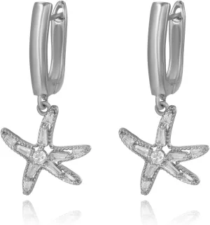Xeyai Dainty Cute Huggie Hoop Earrings for Women,Zirconia Rhinestone Crystal Starfish Dangle Hypoallergenic Earrings for Women Trendy Jewelry Gift