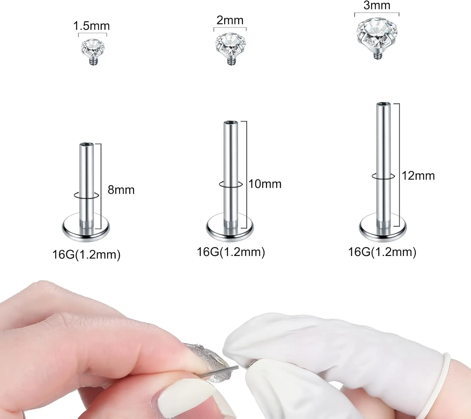 Xpircn 16G 18G Labret Jewelry Internally Threaded Lip Nose Piercing Studs Medusa Ashely Piercing Jewelry Tragus Earring Studs