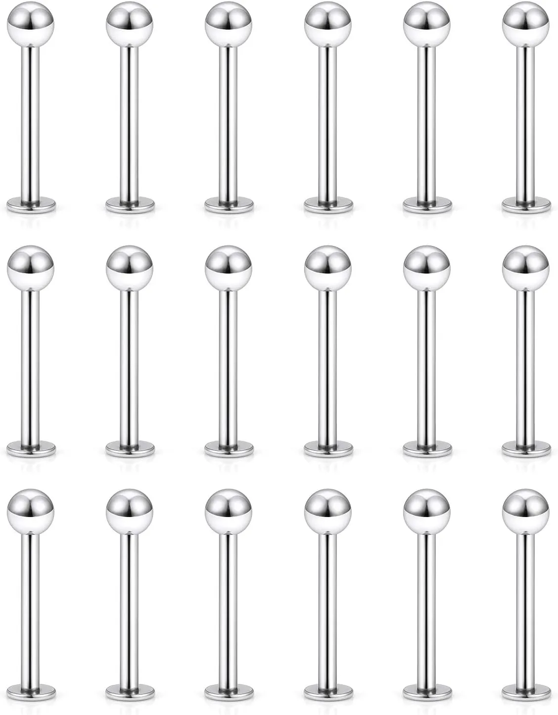 Yaalozei 20G 16G 14G 12G Lip Labret Monroe Medusa Ring Studs 316L Surgical Steel Tragus Helix Cartilage Earring Tongue Cheek Dimple Piercings Jewelry Bar Length 6mm 8mm 10mm 12mm 14mm 16mm 19mm 18PCS