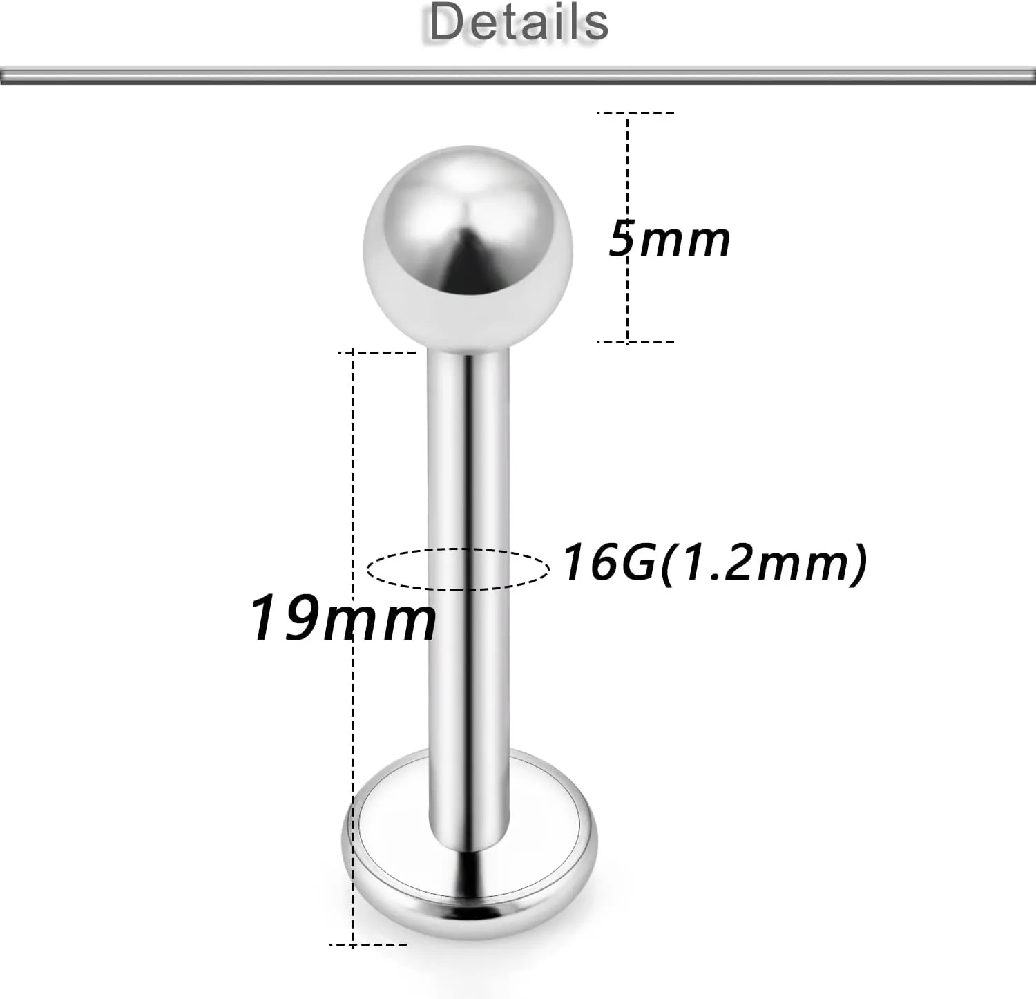Yaalozei 20G 16G 14G 12G Lip Labret Monroe Medusa Ring Studs 316L Surgical Steel Tragus Helix Cartilage Earring Tongue Cheek Dimple Piercings Jewelry Bar Length 6mm 8mm 10mm 12mm 14mm 16mm 19mm 18PCS