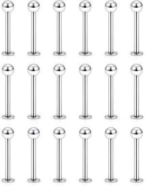 Yaalozei 20G 16G 14G 12G Lip Labret Monroe Medusa Ring Studs 316L Surgical Steel Tragus Helix Cartilage Earring Tongue Cheek Dimple Piercings Jewelry Bar Length 6mm 8mm 10mm 12mm 14mm 16mm 19mm 18PCS
