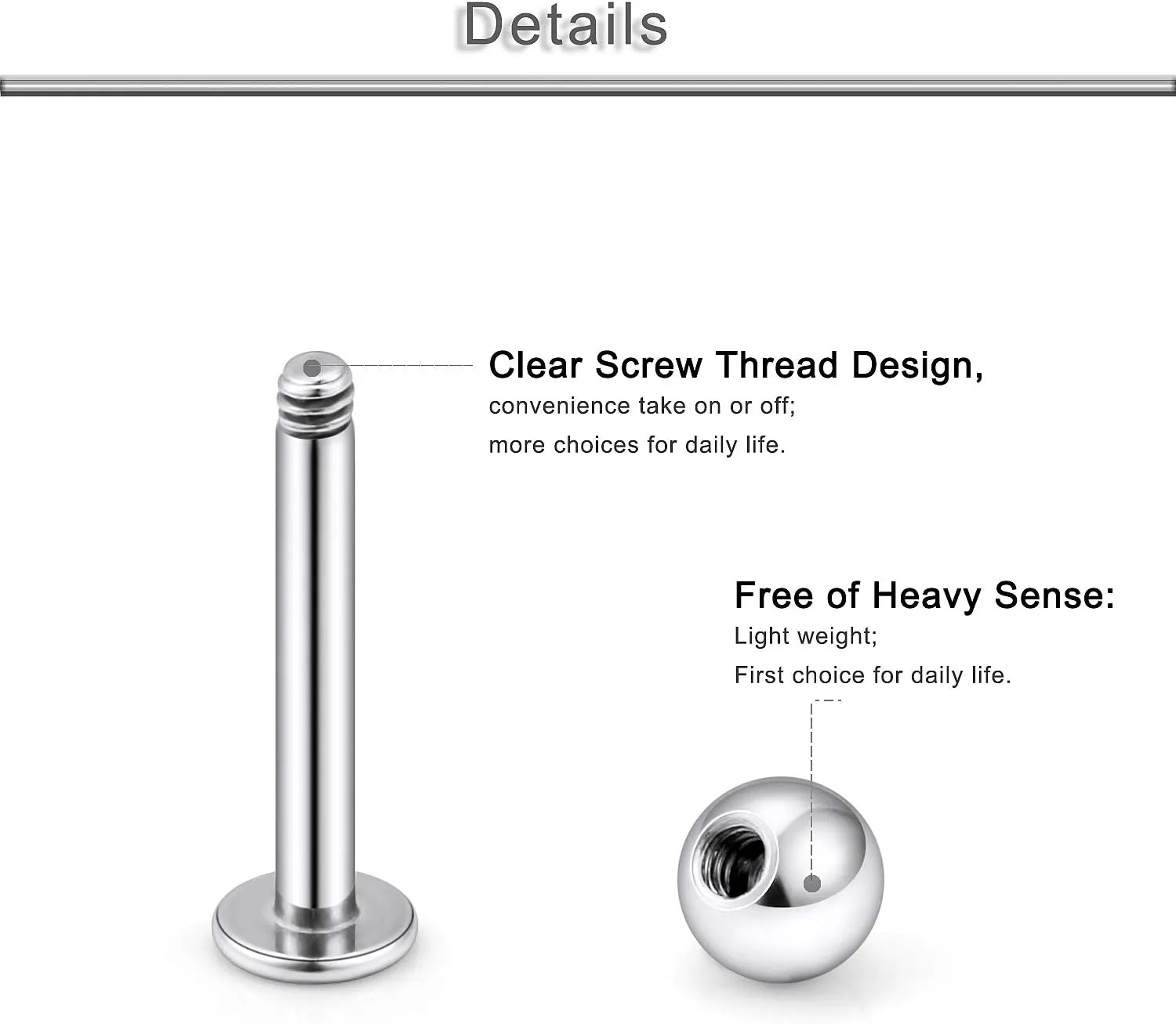 Yaalozei 20G 16G 14G 12G Lip Labret Monroe Medusa Ring Studs 316L Surgical Steel Tragus Helix Cartilage Earring Tongue Cheek Dimple Piercings Jewelry Bar Length 6mm 8mm 10mm 12mm 14mm 16mm 19mm 18PCS