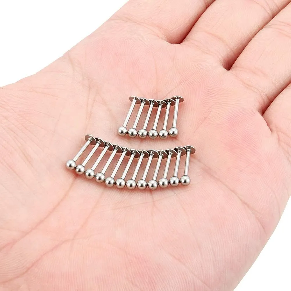 Yaalozei 20G 16G 14G 12G Lip Labret Monroe Medusa Ring Studs 316L Surgical Steel Tragus Helix Cartilage Earring Tongue Cheek Dimple Piercings Jewelry Bar Length 6mm 8mm 10mm 12mm 14mm 16mm 19mm 18PCS