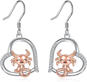 YAFEINI Axolotl Gifts Sterling Silver Axolotl Dangle Drop Earrings Heart Axolotl Jewelry for Women