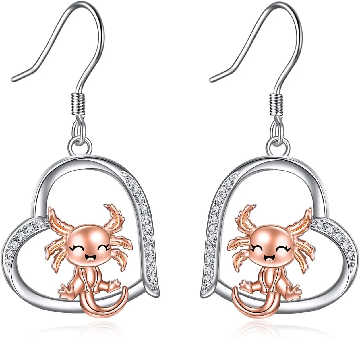 YAFEINI Axolotl Gifts Sterling Silver Axolotl Dangle Drop Earrings Heart Axolotl Jewelry for Women