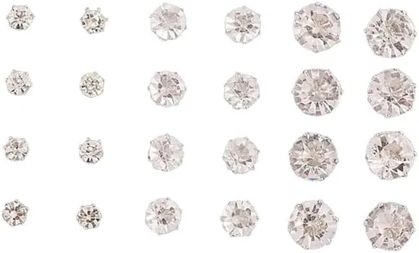 YAZILIND 12 Pairs Tiny Stud Earrings Embellished With Shiny Zircon for Women Elegant Classic Ear Jewelry Daily Decor Accessories(Silver), 1331E1056