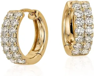 Yellow Gold Plated 925 Sterling SilverTwo Row Iced Shiny 5A Cz Trendy Classic Unisex Ice Out 12mm Hoops Hypoallergenic Huggie Hoop Earrings For Men Women Jewelry