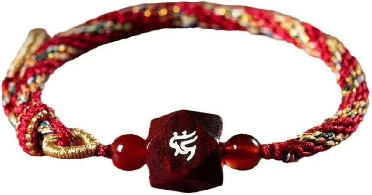 Yoga MeditatioBeadsn Lobular Red Sandalwood Beads Year of The Snake Zodiac Patron Saint Ping an Handmade Woven Hand Rope Amulet Bracelet Prayer Beads(Dragon Snake Bodhis)