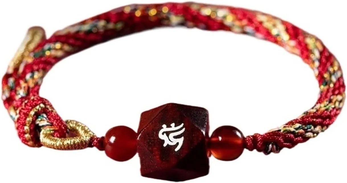 Yoga MeditatioBeadsn Lobular Red Sandalwood Beads Year of The Snake Zodiac Patron Saint Ping an Handmade Woven Hand Rope Amulet Bracelet Prayer Beads(Dragon Snake Bodhis)