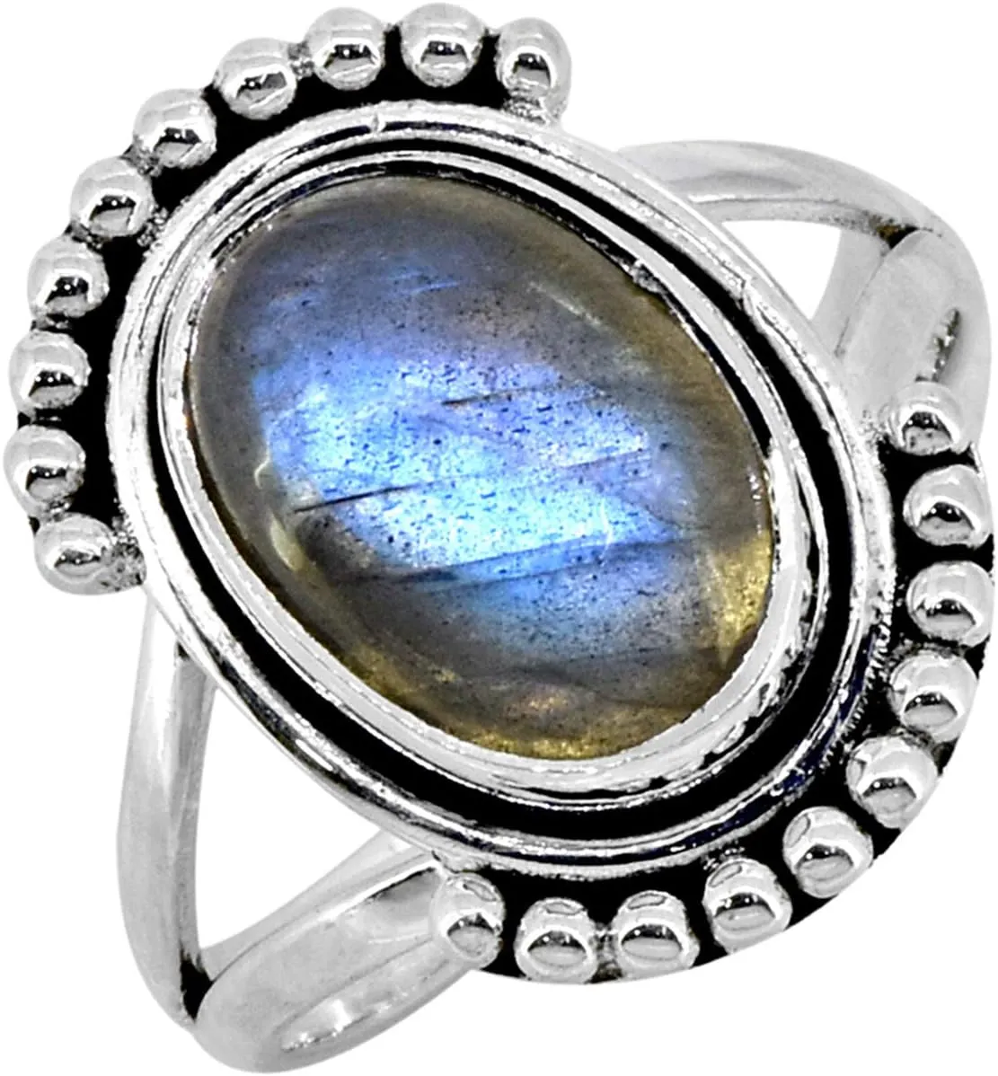 YoTreasure 10x14 MM Labradorite Solid 925 Sterling Silver Split Shank Ring