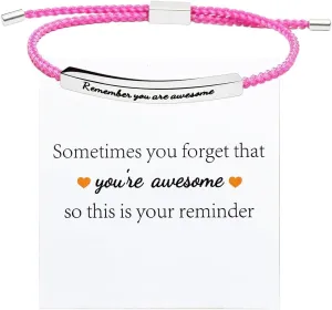 You Are Awesome Inspirational Bracelets for Women Adjustable Handmade Braided Bracelet Stainless Steel Tube Engraved Inspirational Bracelet Birthday Valentines Jewelry Gifts for Teen Girls