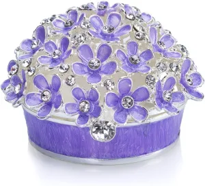 YU FENG 3inch Hinged Trinket Boxes Crystal Jeweled Enameled Purple Forget Me Not Flower Butterfly Trinket Jewelry Box for Women Girls