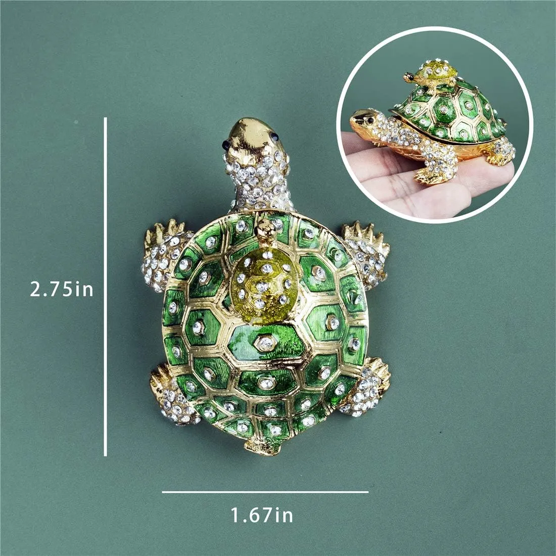 YU FENG Crystals Bejeweled Turtle Trinket Box Hinged Enameled Mother-Child Tortoise Animal Figurine Jewelry Ring Holder Box