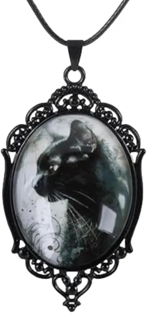 YWMAN Goth Black Cat Cameo Necklace Set Vintage Gothic Black Cat Pendant Halloween Witch Costume Accessories Women Choker Jewelry Gift