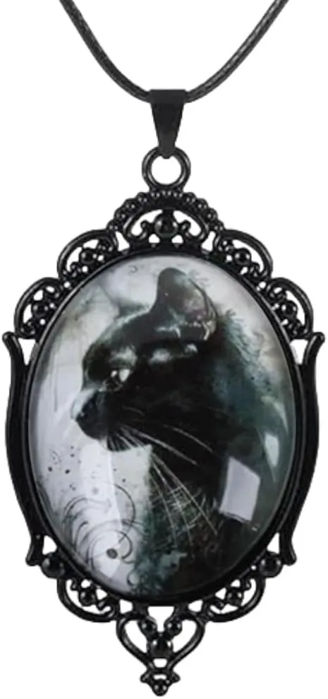 YWMAN Goth Black Cat Cameo Necklace Set Vintage Gothic Black Cat Pendant Halloween Witch Costume Accessories Women Choker Jewelry Gift
