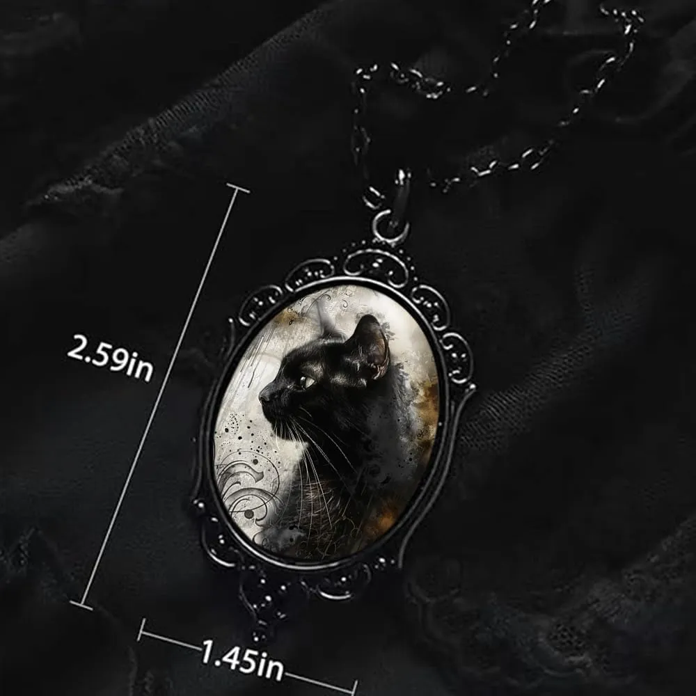 YWMAN Goth Black Cat Cameo Necklace Set Vintage Gothic Black Cat Pendant Halloween Witch Costume Accessories Women Choker Jewelry Gift