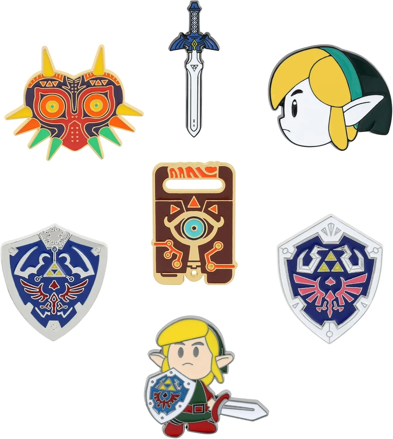 Zelda Game Enamel Pin Set - Zelda Gaming Collectible 7Pcs Shield and Sword Lapel Pins, Cosplay Brooch Gift for Women Men Game Lover